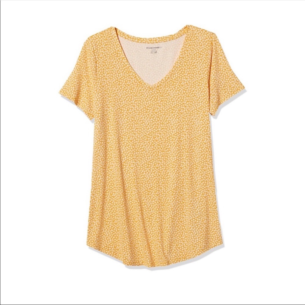 Yellow & White Printed V-neck Top